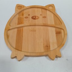 Prato Infantil Bebê Criança com Garfo e Ventosa Home&co Porquinho Bambu 3x22x21cm Natural - 4