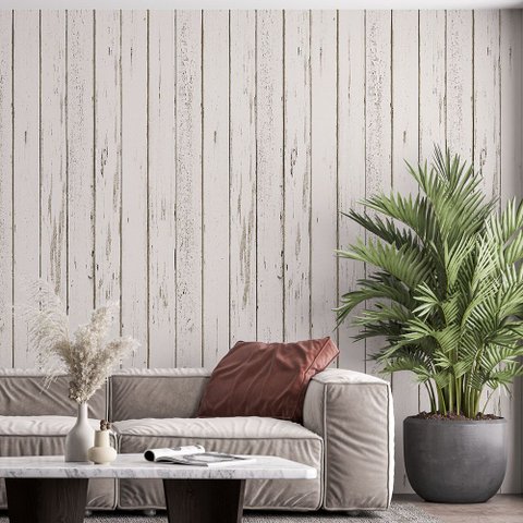 Papel de Parede Adesivo Madeira Rústica Branca - 2,5m
