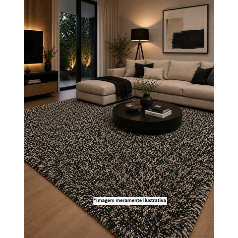 Tapete Sorrento Preto e Off White em Nylon 30 mm - 2,00 x 3,00