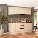 Ver imagem 1 de Cozinha Koya 4 Peças 200x214cm Armários Aéreos Balcões c/ 3 Gavetas Tampo Rodapé Creme 250046