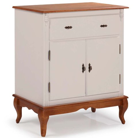 Balcão Linz com Pés Luis Xv 2 Portas 1 Gaveta 99 X 90 X 45 Cm (a X L X P) Offwhite/imbuia