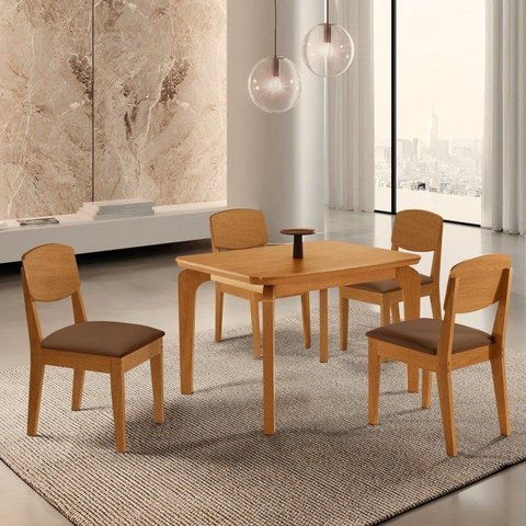 Conjunto Sala de Jantar Mesa Dublin Tampo em MDF e 4 Cadeiras Cleo Yescasa