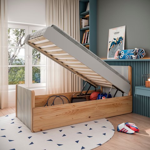 Cama solteiro bau Flow em Madeira Maciça