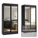 Ver imagem 2 de Conjunto 2 Guarda Roupas Casal Tokio 4 Portas de Correr com Espelhos MDP Preto Madesa 218cm