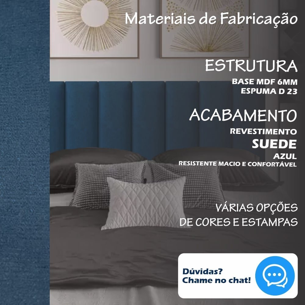 Cabeceiras de Cama Grande King Size Luxo 2 Metros Moderna Egmobile Cabeceira 10 Módulos Azul - 6