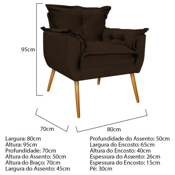Kit Namoradeira, 02 Poltronas e Puff Opala Palito Mel Suede Marrom - STS Móveis - 6