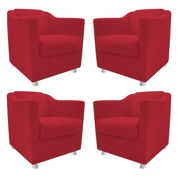 kit 04 Poltronas Decorativas Tilla Suede Vermelho - STS Móveis - 1