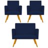 Kit Namoradeira e 02 Poltronas Beatriz Palito Mel Suede Azul Marinho - STS Móveis - 1