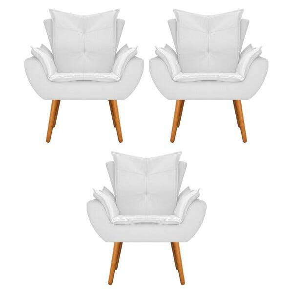 kit 03 Poltronas Apolo Palito Mel Suede Branco - STS Móveis - 1