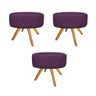 Kit 3 Puffs Sofia Base Giratória Madeira Suede Roxo - Sts Móveis - 1