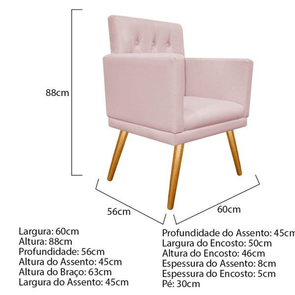 kit 04 Poltronas Fernanda Palito Mel Corano Rosa Bebê - STS Móveis - 5