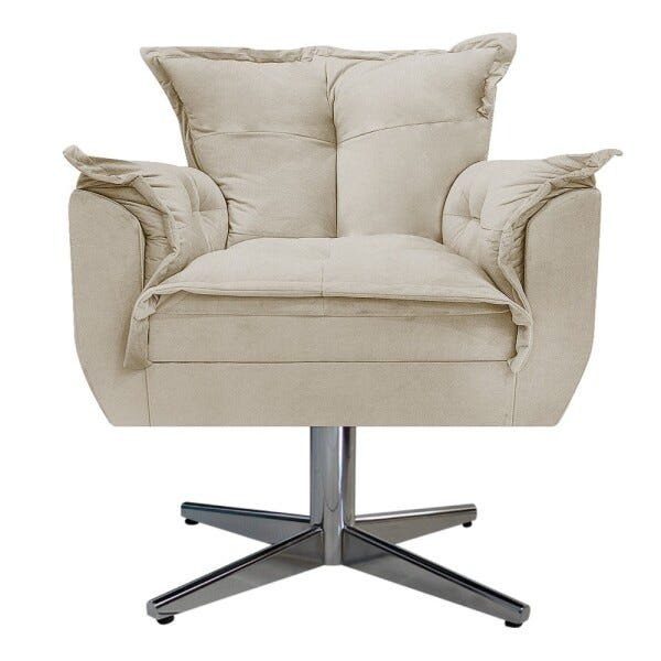 Poltrona Opala Base Giratória de Metal Suede Bege - Sts Móveis - 2