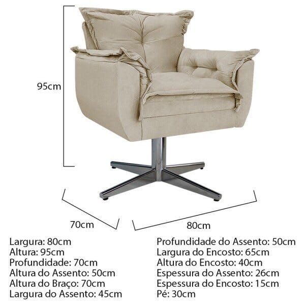 Poltrona Opala Base Giratória de Metal Suede Bege - Sts Móveis - 4