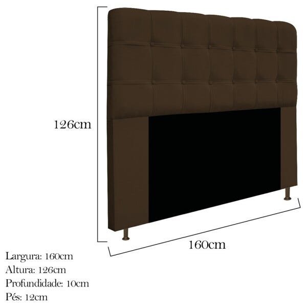 Cabeceira Estofada Mel 160 cm Queen Size Com Botonê Suede Marrom - STS Móveis - 3