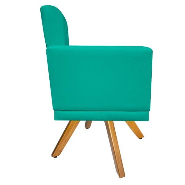 kit 04 Poltronas Fernanda Base Giratória de Madeira Corano Azul Turquesa - STS Móveis - 4