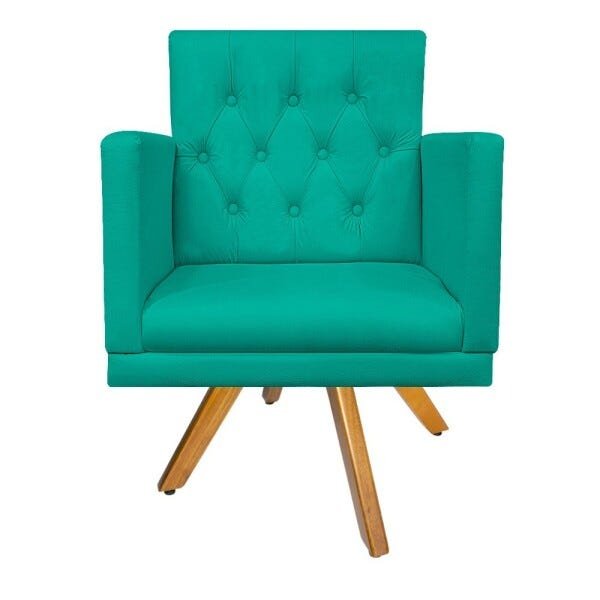 kit 04 Poltronas Fernanda Base Giratória de Madeira Corano Azul Turquesa - STS Móveis - 2