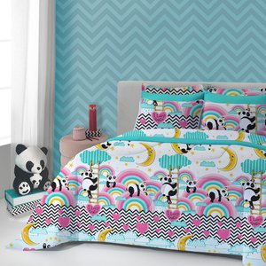 Jogo de Cama Infantil Casal 3 peças Estampado em Malha 100% Algodão Vivaldi Love Panda Sul Brasil