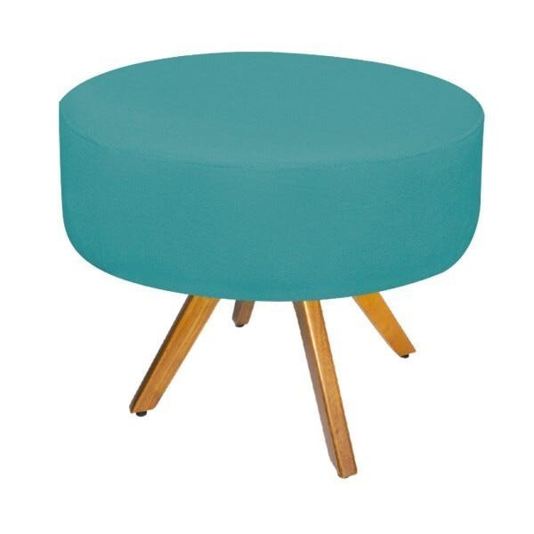 Kit Namoradeira Beatriz e Puff Sofia Base Giratória de Madeira Suede Azul Turquesa - STS Móveis - 3