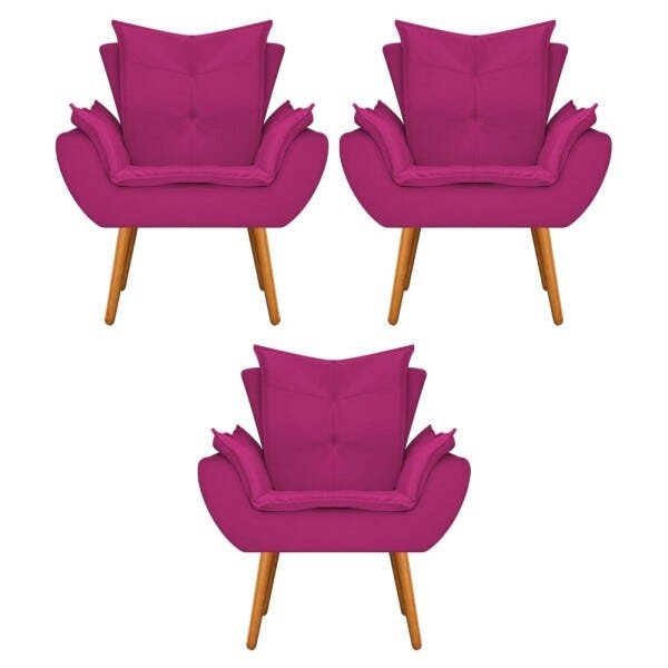 kit 03 Poltronas Apolo Palito Mel Suede Pink - STS Móveis - 1
