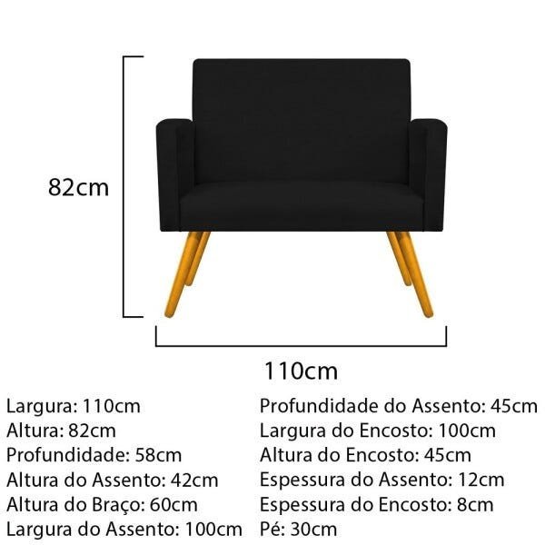 Kit Namoradeira e 02 Poltronas Beatriz Base Giratória de Madeira Suede Preto - STS Móveis - 5