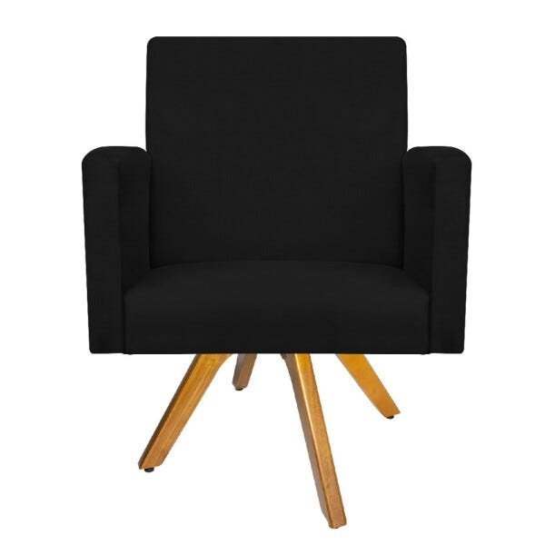 Kit Namoradeira e 02 Poltronas Beatriz Base Giratória de Madeira Suede Preto - STS Móveis - 6