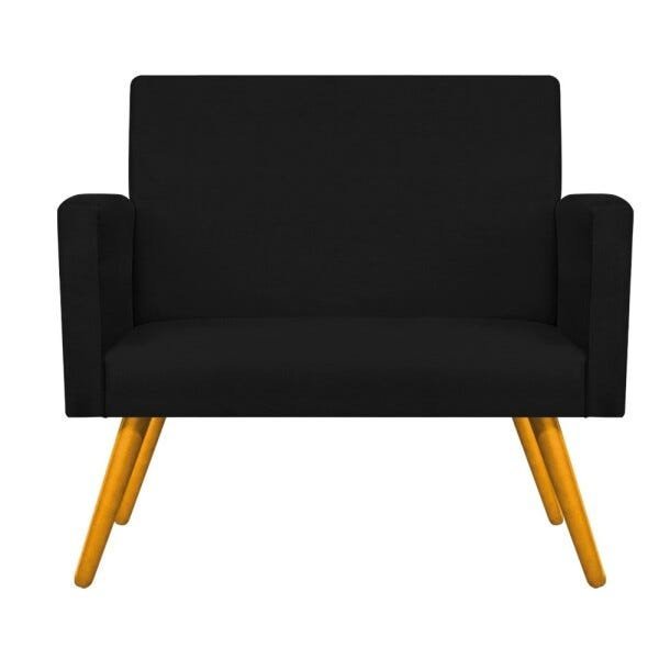Kit Namoradeira e 02 Poltronas Beatriz Base Giratória de Madeira Suede Preto - STS Móveis - 3