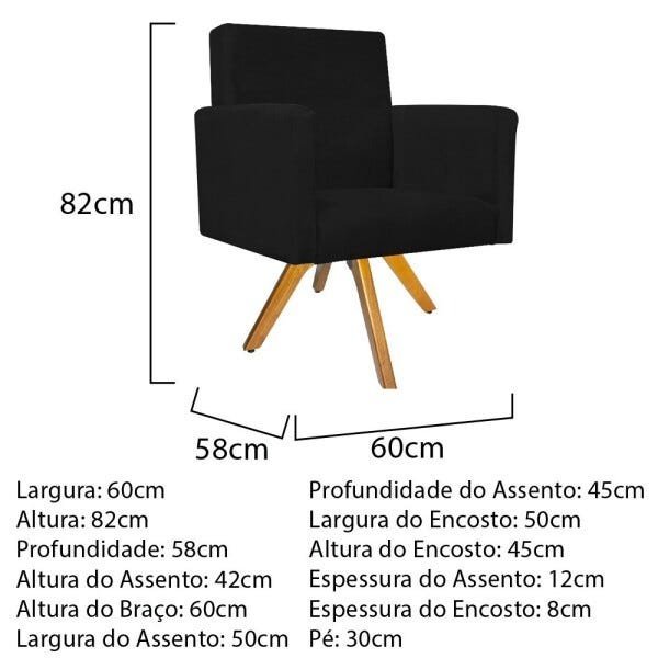 Kit Namoradeira e 02 Poltronas Beatriz Base Giratória de Madeira Suede Preto - STS Móveis - 4
