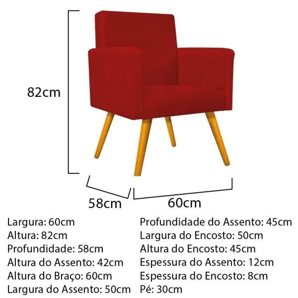 kit 03 Poltronas Beatriz Palito Mel Suede Vermelho - STS Móveis - 5