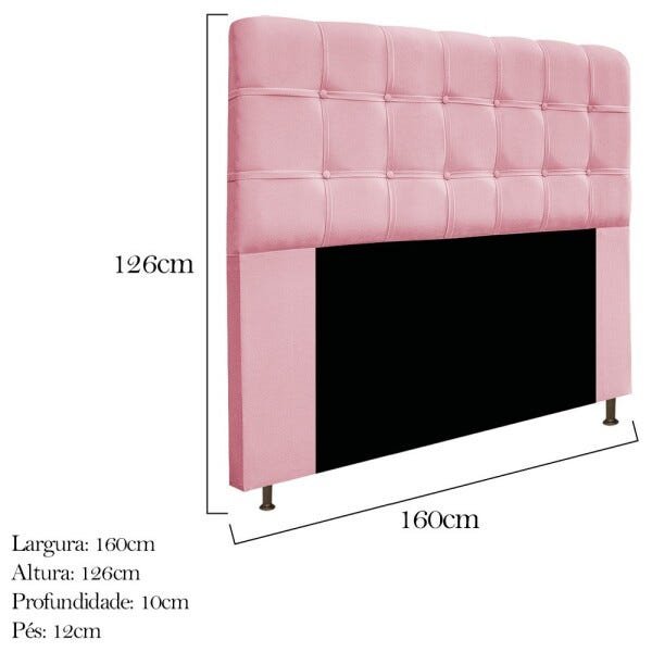 Cabeceira Estofada Mel 160 cm Queen Size Com Botonê Suede Rosa Bebê - STS Móveis - 3
