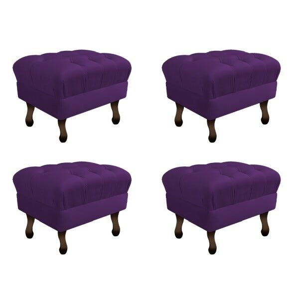 Kit 4 Puffs Retrô Luis XV Suede Roxo - Sts Móveis - 1