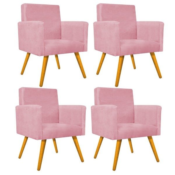 kit 04 Poltronas Beatriz Palito Mel Suede Rosa Bebê - STS Móveis - 1