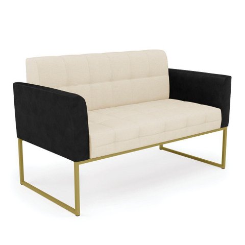 Sofá Namoradeira 2 Lugares Base Industrial Dourado Elisa Preto-linho Bege A19 D03 - D'Rossi