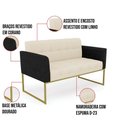 Ver imagem 2 de Sofá Namoradeira 2 Lugares Base Industrial Dourado Elisa Preto-linho Bege A19 D03 - D'Rossi