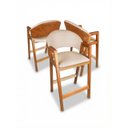 Ver imagem 2 de Kit 4 Banqueta Alta de Madeira Amêndoa Noah com Corino Caramelo e Linho Bege - Arkell
