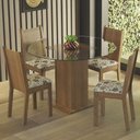 Ver imagem 1 de Conjunto Sala de Jantar Madesa Débora Mesa Tampo de Vidro Redondo 4 Cadeiras Rustic/Hibiscos Cor:Rus