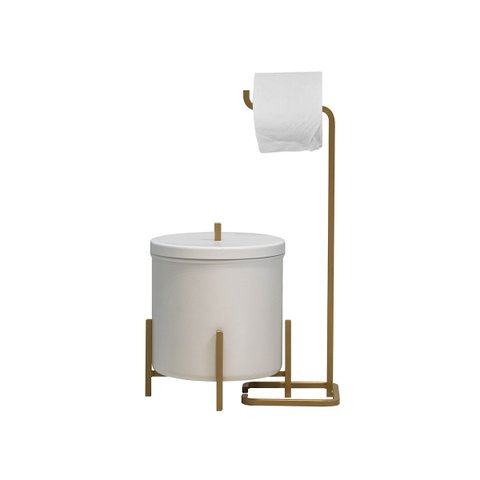 Kit Lixeira Branca com Dourado 6 L e Portal Papel Dourado Level