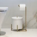 Ver imagem 3 de Kit Lixeira Branca com Dourado 6 L e Portal Papel Dourado Level