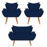 Kit Namoradeira e 02 Poltronas Apolo Palito Mel Suede Azul Marinho - STS Móveis - 1
