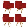 Kit 04 Poltronas Beatriz Base Giratória de Madeira Suede Vermelho - STS Móveis - 1