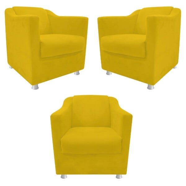 kit 03 Poltronas Decorativas Tilla Corano Amarelo - STS Móveis - 1