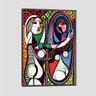 Quadro Picasso Mulher No Espelho Tela Moldura Preta 95X63Cm - 1