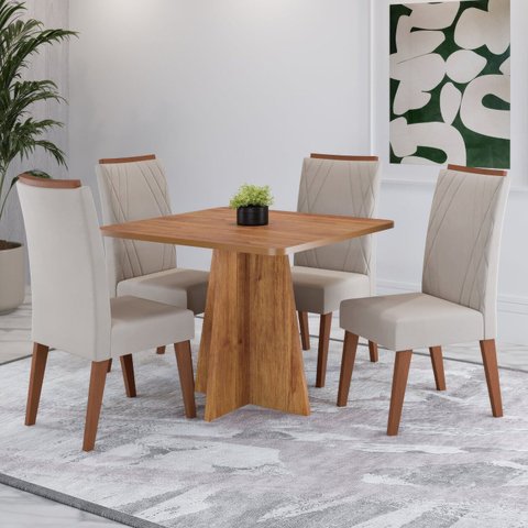 Conjunto para Sala de Jantar com 4 Cadeiras Malva Yescasa Bege/Mel
