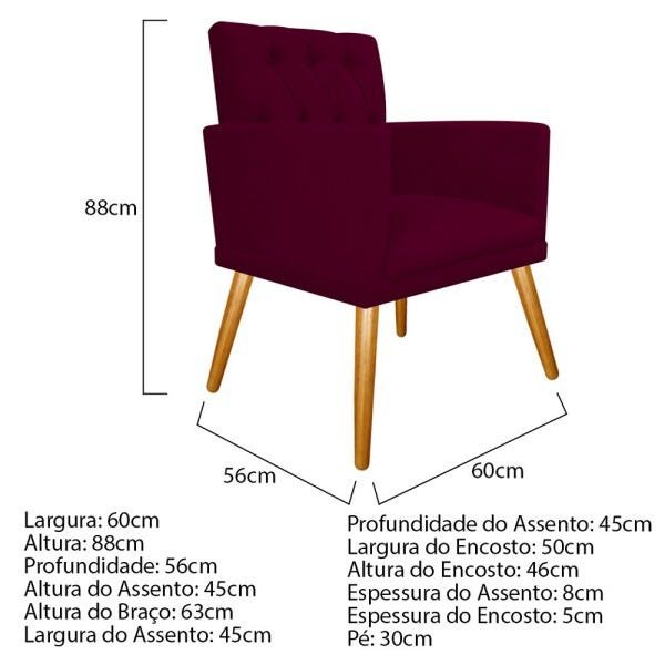 kit 04 Poltronas Fernanda Palito Mel Suede Bordô - STS Móveis - 5