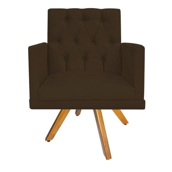 kit 03 Poltronas Fernanda Base Giratória de Madeira Suede Marrom - STS Móveis - 2