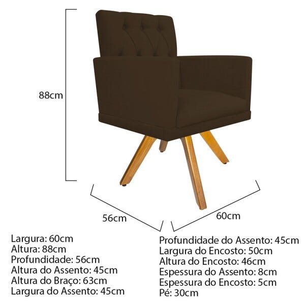 kit 03 Poltronas Fernanda Base Giratória de Madeira Suede Marrom - STS Móveis - 5