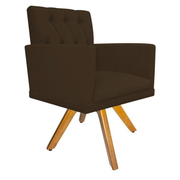 kit 03 Poltronas Fernanda Base Giratória de Madeira Suede Marrom - STS Móveis - 3