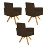 kit 03 Poltronas Fernanda Base Giratória de Madeira Suede Marrom - STS Móveis - 1