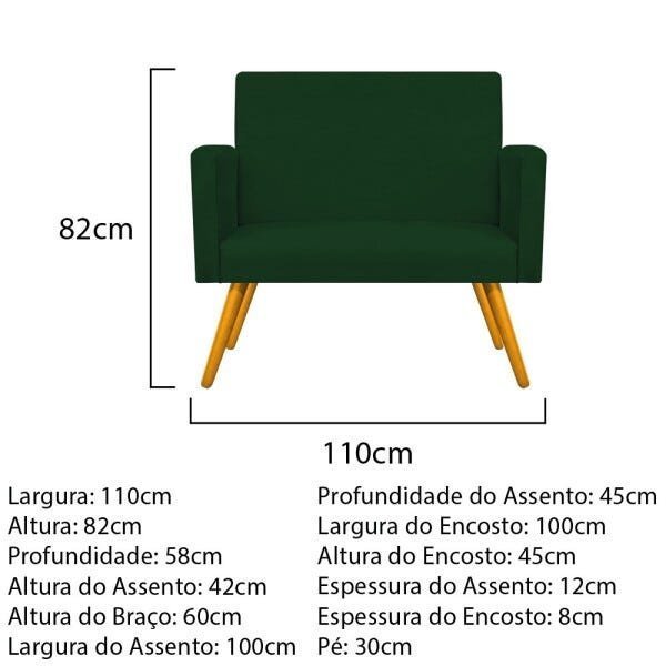 Kit Namoradeira Beatriz e Puff Sofia Base Giratória de Madeira Suede Verde - STS Móveis - 4