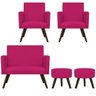 Kit Namoradeira, 02 Poltronas Beatriz e 02 Puff Sofia Palito Tabaco Suede Pink - STS Móveis - 1