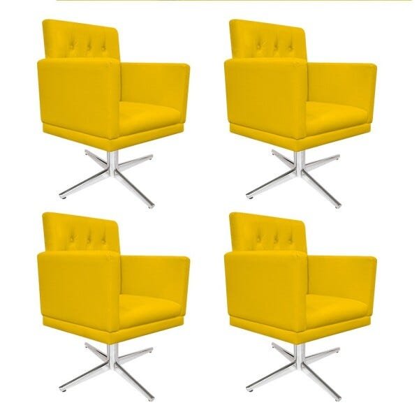kit 04 Poltronas Fernanda Base Giratória de Metal Corano Amarelo - STS Móveis - 1